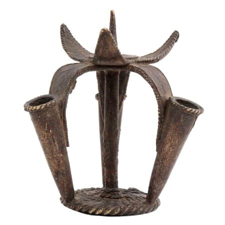 Brass Big Tribal Flower Incense Holder On Stand