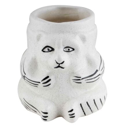 White Ceramic Hand Painted Lion Face Flower Pot