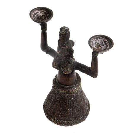 Brass Gujarat Tribal Women Holding Two Bowls Candle Holder