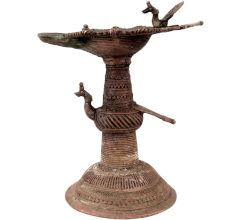Peacock Brass Oil Lamp Traditional Engraved Worship lamp
