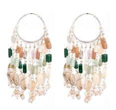 Sterling Silver Earrings Beaded Bali Hoop Chandelier Hangings