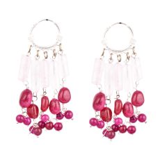 Stylish Pink Beads Trendy Sterling Silver Chandelier Earring