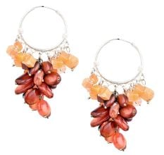 Orange Brown Bead Nugget Cluster Sterling Silver Drop Earrings