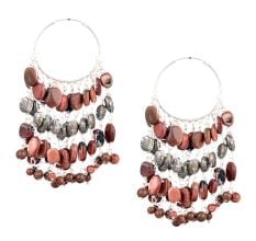 Brown Glossy Beads Chandelier Sterling Silver Earrings