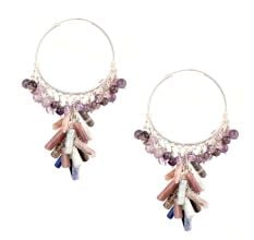 Sterling Silver Hoop Earrings With Colorful Stone Tassels