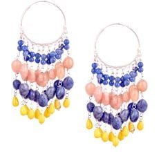 Multi colored Stone Sterling Silver Beaded Bali Hoop Chandelier Earrings