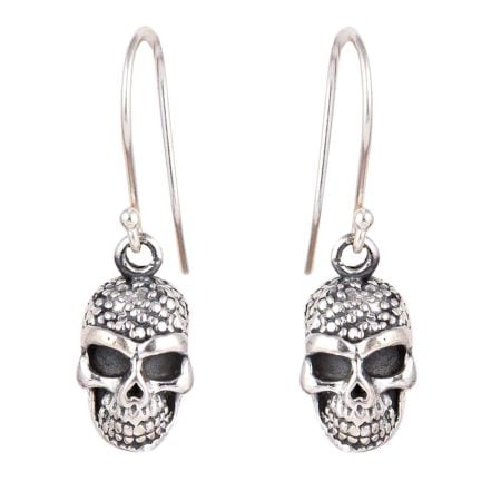 Human Skull 92.5 Sterling Silver Halloween Earrings