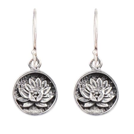 Lotus Flower Round 92.5 Sterling Silver Earrings
