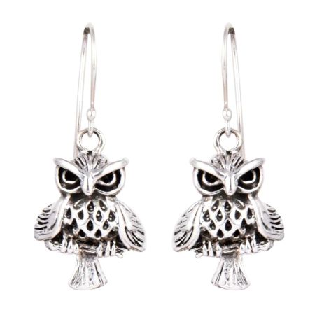 92.5 Sterling Silver Owl Drop & Dangle Earring