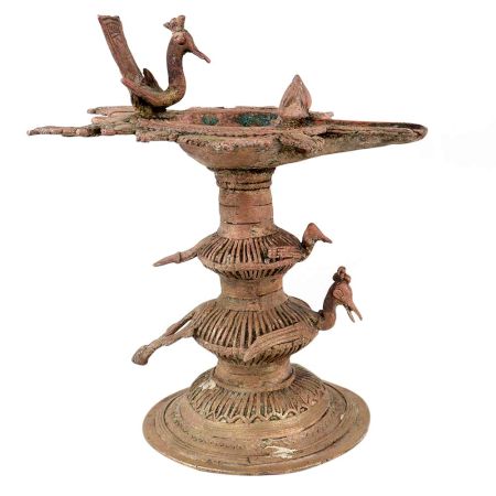 Traditional Peacock Oil lamp Dhokra Metal Tribal Art