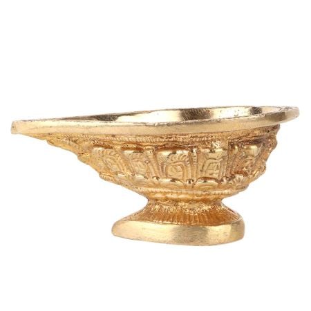 Brass Kuber Diya Leaves Engraved Worship Lamp