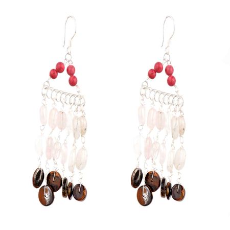 Multi Colored Seed Bead Sterling Silver Chain Dangle Earring