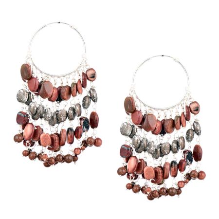 Brown Glossy Beads Chandelier Sterling Silver Earrings