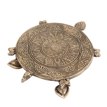 Finely Carved Brass Turtle Table For Decoration