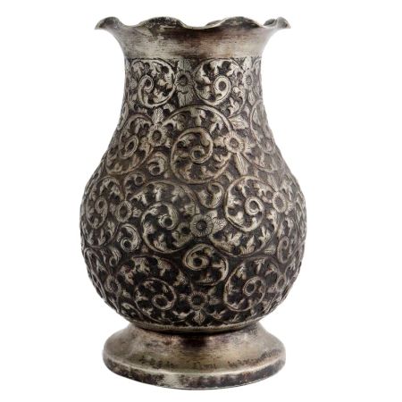 Ornate Floral Motifs Engraved Solid Brass Vase