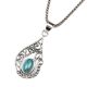 Turquoise Stone Teardrop Spiral Design 92.5 Sterling Silver Pendant