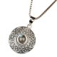 Round Engraved 92.5 Sterling Silver Pendant with Semi precious Stone