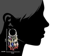 Sterling Silver Bali Hoop Earrings With Multi colored Stone Tassel