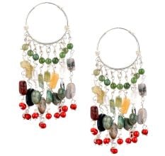 Handmade Silver 92.5 Sterling Stone Dangle Hoop Earrings