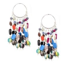 Colorful Stone 92.5 Sterling Silver Bali Hoop Chandelier Earring