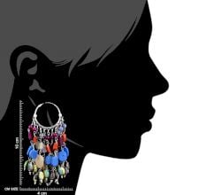 Colorful Stone 92.5 Sterling Silver Bali Hoop Chandelier Earring