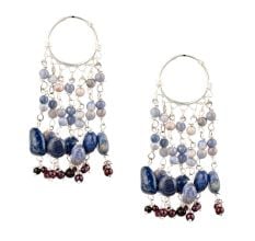 Blue Stone 92.5 Silver Sterling Boho Hoop Chandelier Earrings