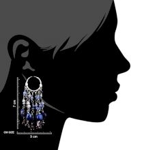 Blue Stone 92.5 Silver Sterling Boho Hoop Chandelier Earrings