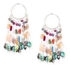Tribal 92.5 Sterling Silver Earrings Chandelier Multi Stone Hoop Earrings