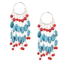 92.5 Sterling Silver Turquoise Bali Hoop Chandelier Earrings