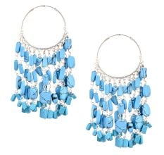 92.5 Sterling Silver Turquoise Chandelier Hoop Tribal Earrings