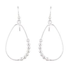 92.5 Sterling Silver One Side Beaded Hoop Earrings