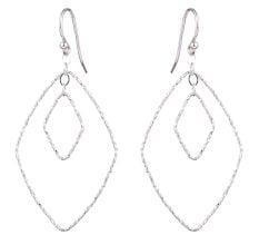 92.5 Sterling Silver Diamond Shaped Hoop Earrings