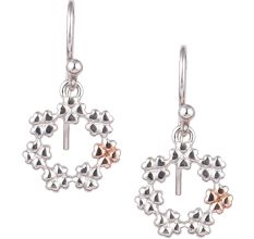 Small Flower Round 92.5 Sterling Silver Hoop Earrings