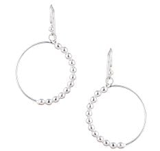 One Side Beaded 92.5 Sterling Silver Hoop Earring
