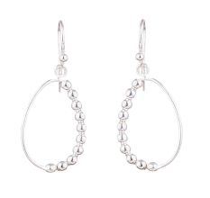 One Sided Silver Beads 92.5 Sterling Silver Hoop earrings