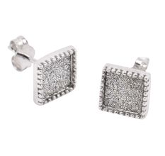 92.5 Sterling Silver Square Cluster Stud Earrings