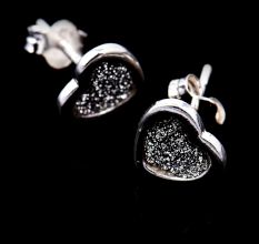 Heart Shimmer Charm Border 92.5 Sterling Silver Stud Earrings
