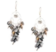 Grey Bead Nugget Cluster 92.5 Sterling Silver Drop Earrings