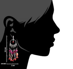 92.5 Sterling Silver Multi Colored Beads Bali Hoop Chandelier Earrings