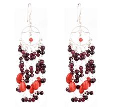 92.5 Sterling Silver Earrings Purple Orange Bead Chandelier Earrings