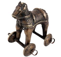 Traditional Brass Horse Temple Toy On Wheels