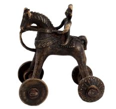 Handmade Brass Rider On Horse Hindu Temple Toy On Wheels