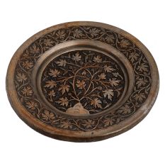 Copper Chiseled with Floral Leafy Designs Wall Hanging plate