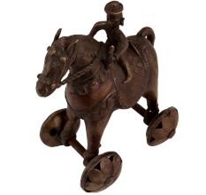 Brass Temple Statue Of Rider On Horse With Wheels
