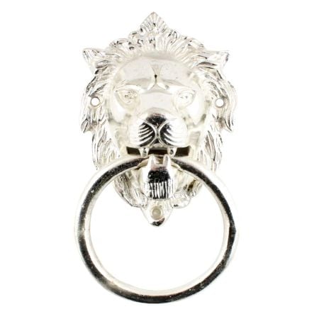 Silver Polish Brass Lion Head Ring Door Knocker