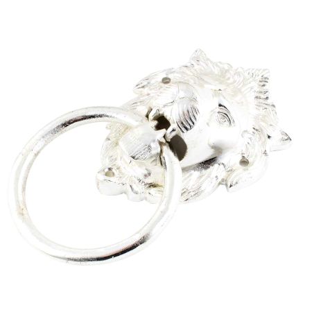 Silver Polish Brass Lion Head Ring Door Knocker
