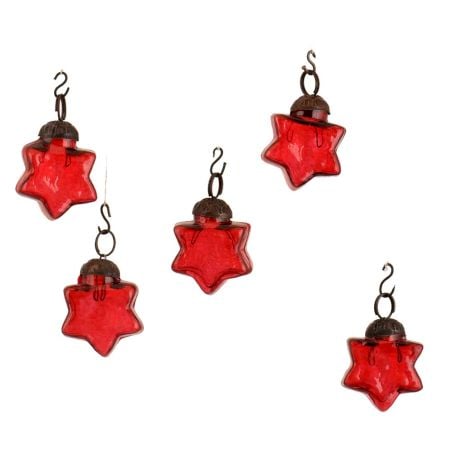 Red Star  Combo Glass Tiny Christmas Hanging Set of 25