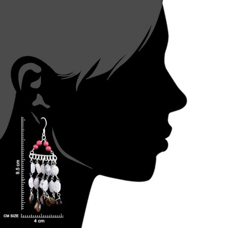 Multi Colored Seed Bead Sterling Silver Chain Dangle Earring