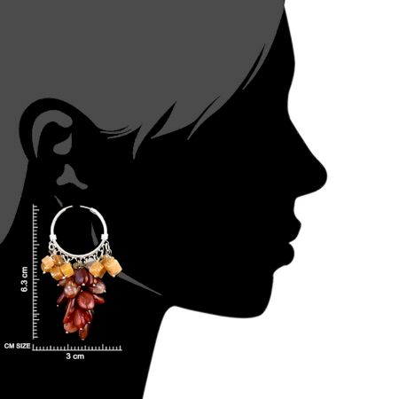 Orange Brown Bead Nugget Cluster Sterling Silver Drop Earrings