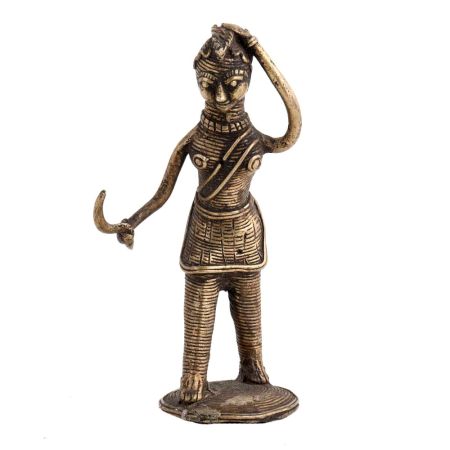 Brass Tribal lady with Grass Cutter In Hand Statue